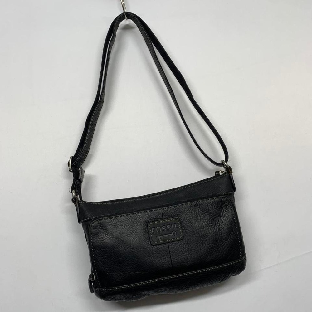 Fossil Black Pebbled Leather Convertible Crossbody‎ Shoulder